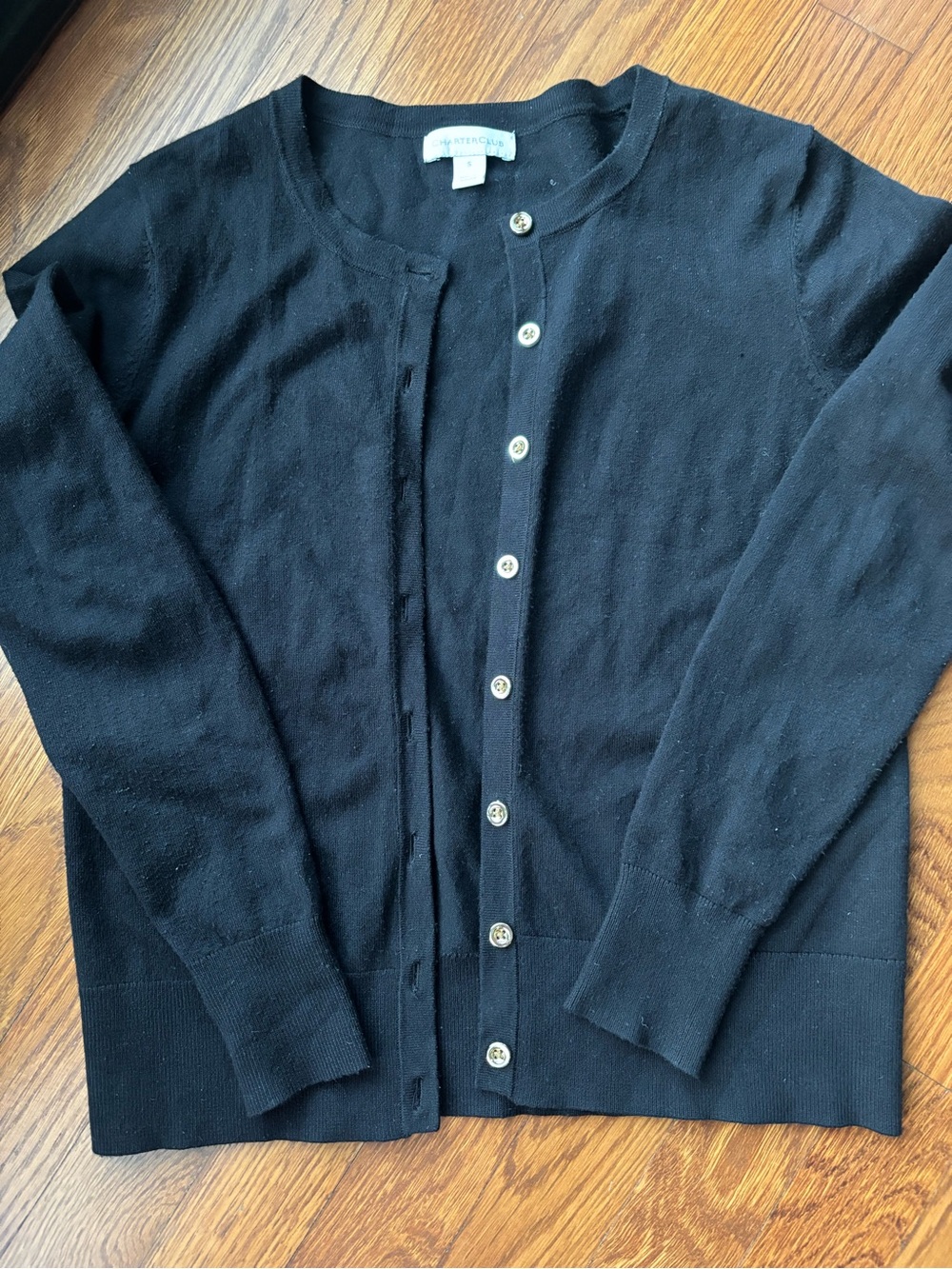 Elegant  Black Cardigan with silver buttons - Women's size small